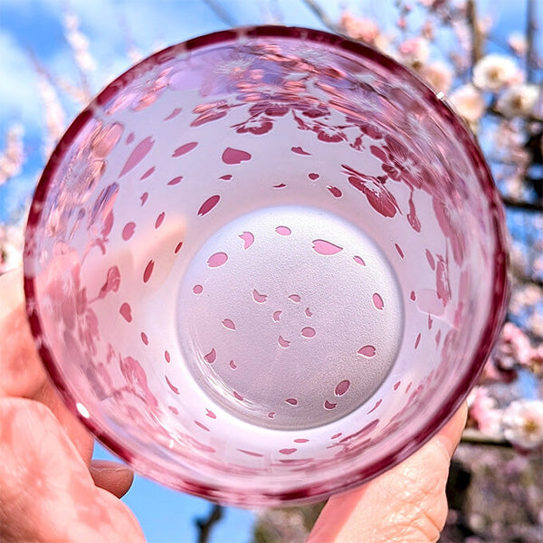 桜・さくら・サクラ　桃色被せオールドグラス【サンドブラスト】