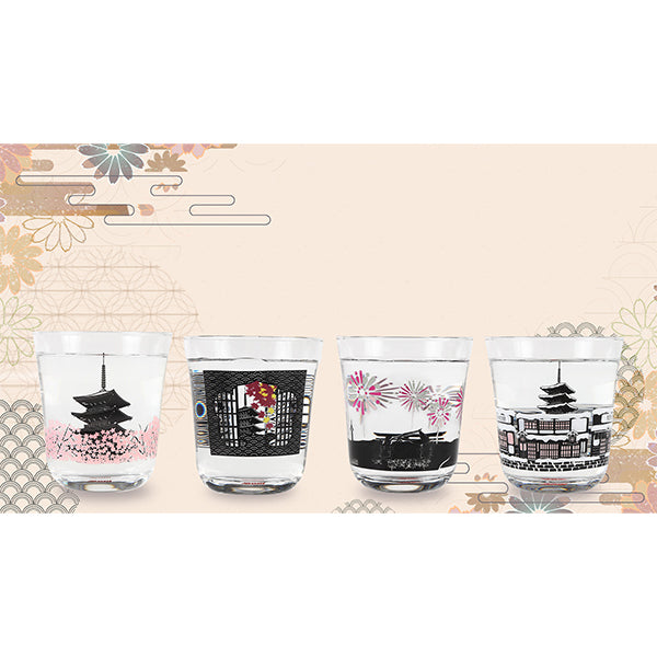 【温度で色づく京都グラス】４種セット　『春・夏・秋・冬』