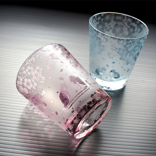 桜猫の淡彩シャボングラス【サンドブラスト】