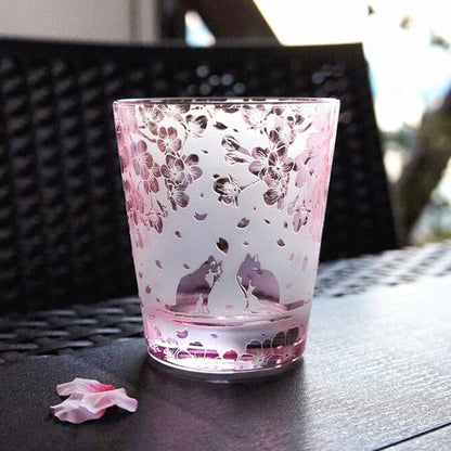 桜猫の淡彩シャボングラス【サンドブラスト】