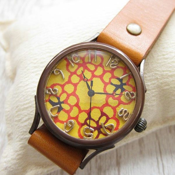【時計職人のハンドメイド腕時計】手すき和紙　花黄色