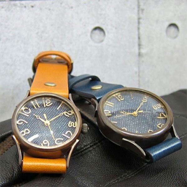 【時計職人のハンドメイド腕時計】デニム生地　Lサイズ　WB-063