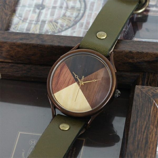 【時計職人のハンドメイド腕時計】４種のウッドから作る文字盤　XLサイズ　WB-077
