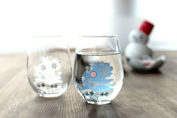 【温度で色が変わるグラス】冷感雪結晶　フリーグラス　ペアセット