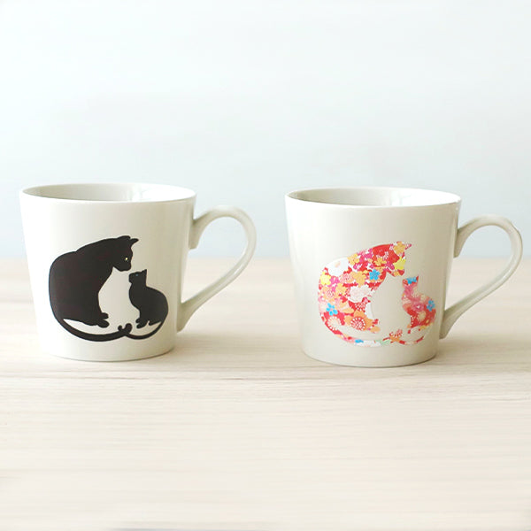 【温度で色が変わるマグカップ】お話をする親子猫