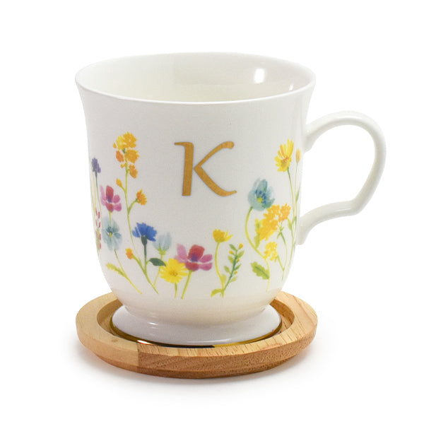 イニシャルマグカップ　木製コースター付き　【K】